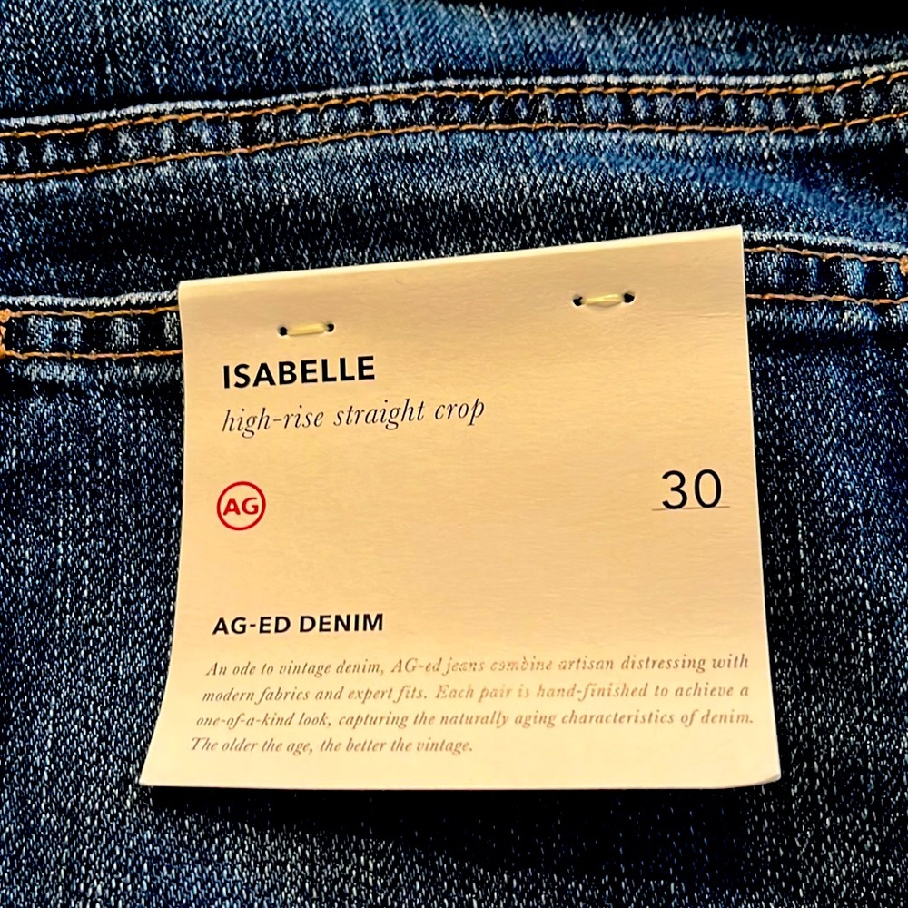 AG Denim Isabelle High Rise Straight Crop in 10YALI Size 30R